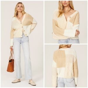 Rails Reese patchwork Cable knit cardigan size S